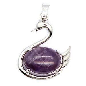 Amethyst Swan Natural Stones Necklace Gemstone Healing Pendant